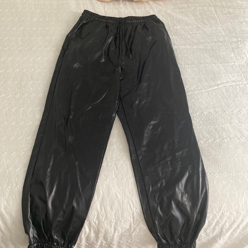 Drawstring Waist Slant Pocket PU Leather Pants
